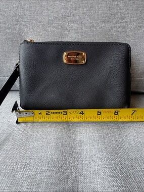 Michael Kors Black Saffiano Leather Wristlet with Gold Plate
